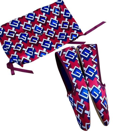 Gucci Satin Voyage Eco Geometric Print Slippers Flats Size 12 Women’s  10 Men’s - Picture 4 of 11